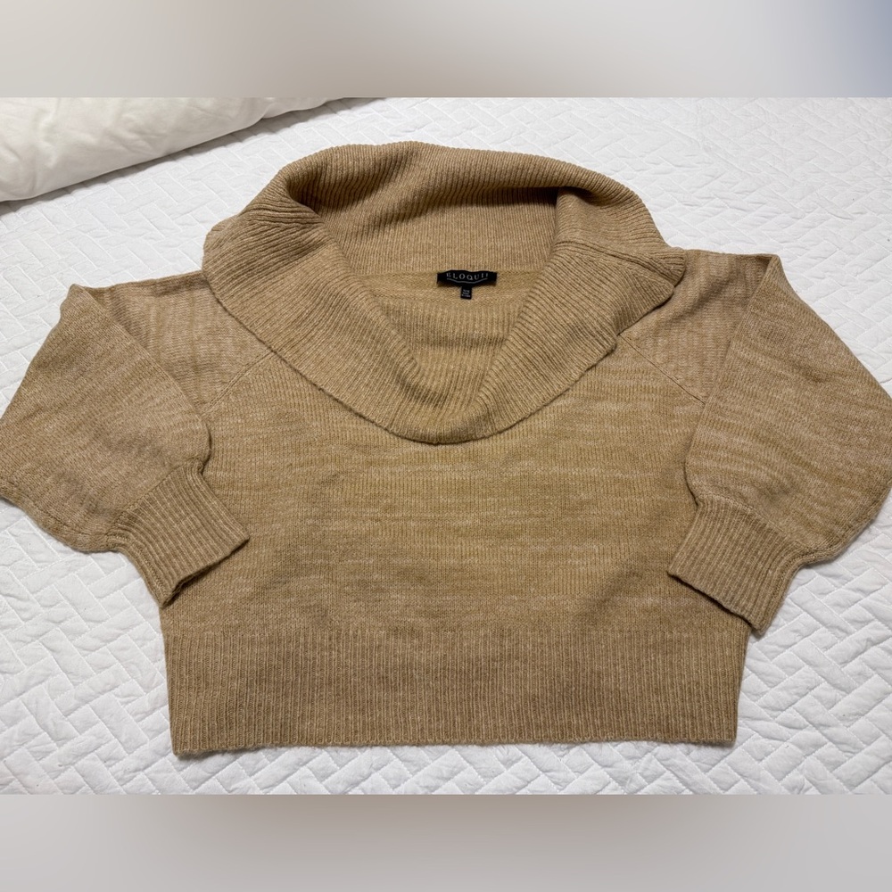 ELOQUII tan cropped cowlneck sweater